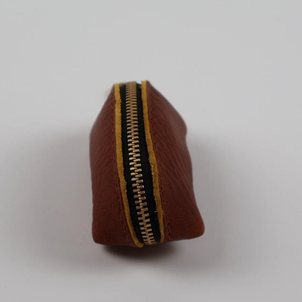 Leather Coin Pouch Keychain Brown Pebbled Leather Small Excellent